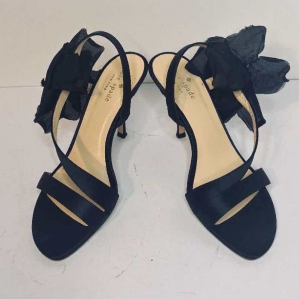 Kate Spade Black Kitten Heel Sandals Bow Detail Size 7 Strappy